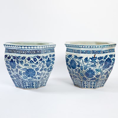 Lot 518 - Pair of Chinese Blue and White Porcelain Octagonal Jardinieres