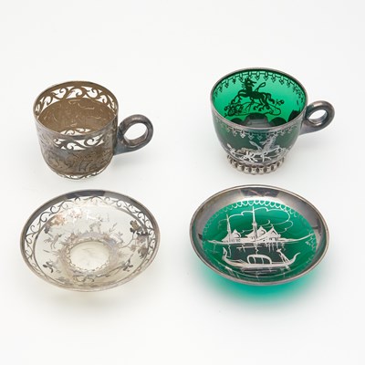 Lot 515 - Two Silver Overlay Glass Bar Services