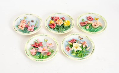 Lot 307 - Set of Five Porcelain Floral Plaques