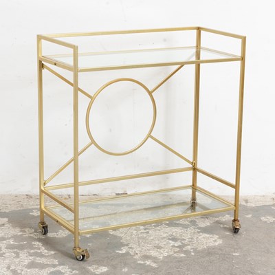 Lot 51 - Contemporary Gilt Metal and Glass Two-Tier Drinks Cart