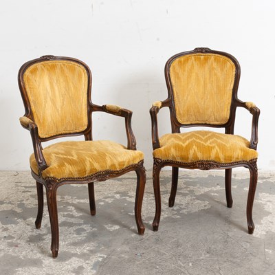Lot 25 - Pair of Louis XV Style Walnut Upholstered Fauteuils