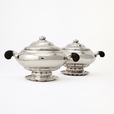 Lot 144 - Pair of Danish Silver Covered Vegetable Dishes on Stands