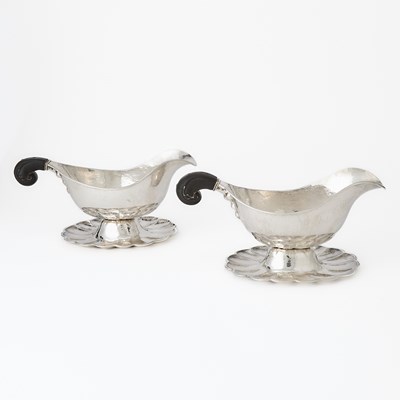 Lot 143 - Pair of Danish Silver Sauceboats on Stands