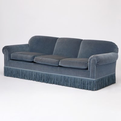 Lot 689 - Blue Velvet Upholstered Three-Seat Sofa