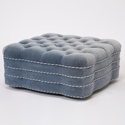 Lot 600 - Velvet Upholstered Button-Tufted Ottoman