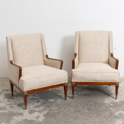 Lot 74 - Pair of Mid-Century Style Upholstered Mahogany Armchairs