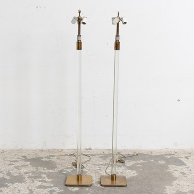 Lot 55 - Pair of Brass and Acrylic Floor Lamps