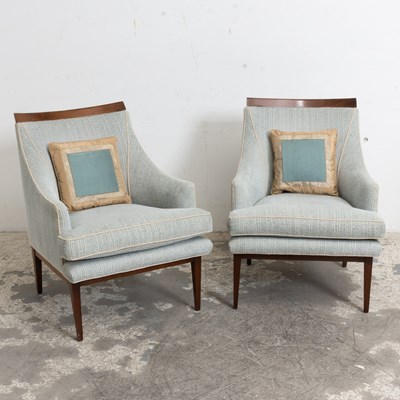 Lot 69 - Pair of Mid-Century Modern Style Upholstered Walnut Armchairs