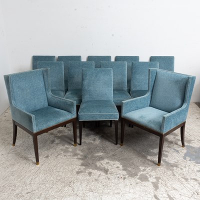Lot 67 - Assembled Set of Twelve Blue Upholstered Mahogany Dining Chairs