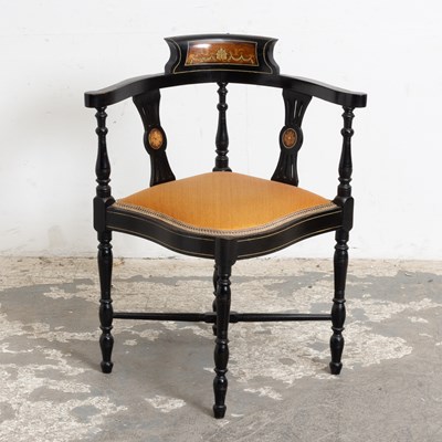 Lot 103 - Edwardian Style Inlaid and Ebonized Corner Chair