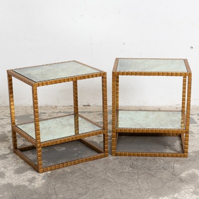 Lot 58 - Pair of Gilt-Metal and Antiqued Mirror Two-Tier Side Tables