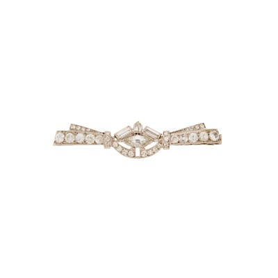 Lot 1127 - Platinum and Diamond Ribbon Pin