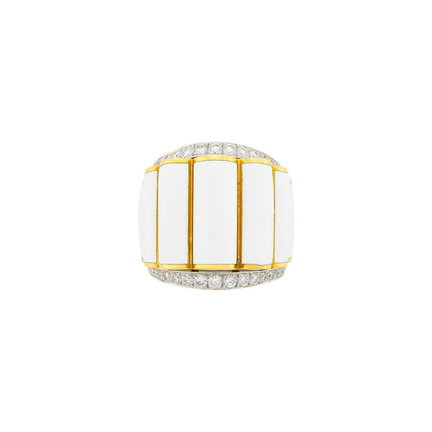 Lot 151 - David Webb Gold, Platinum, White Enamel and Diamond Ring