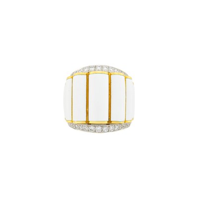 Lot 151 - David Webb Gold, Platinum, White Enamel and Diamond Ring