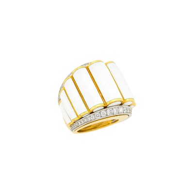 Lot 151 - David Webb Gold, Platinum, White Enamel and Diamond Ring