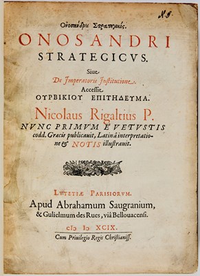 Lot 25 - The editio princeps in Greek of Onosander's Strategikos