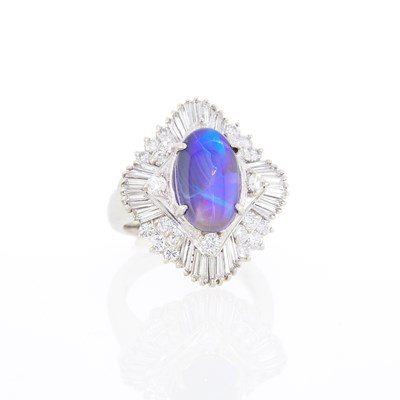 Lot 1076 - Platinum, Black Opal and Diamond Ring