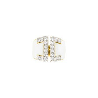 Lot 153 - David Webb Gold, Platinum, White Enamel and Diamond Ring