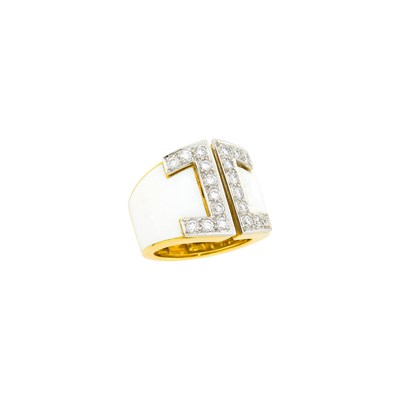 Lot 153 - David Webb Gold, Platinum, White Enamel and Diamond Ring