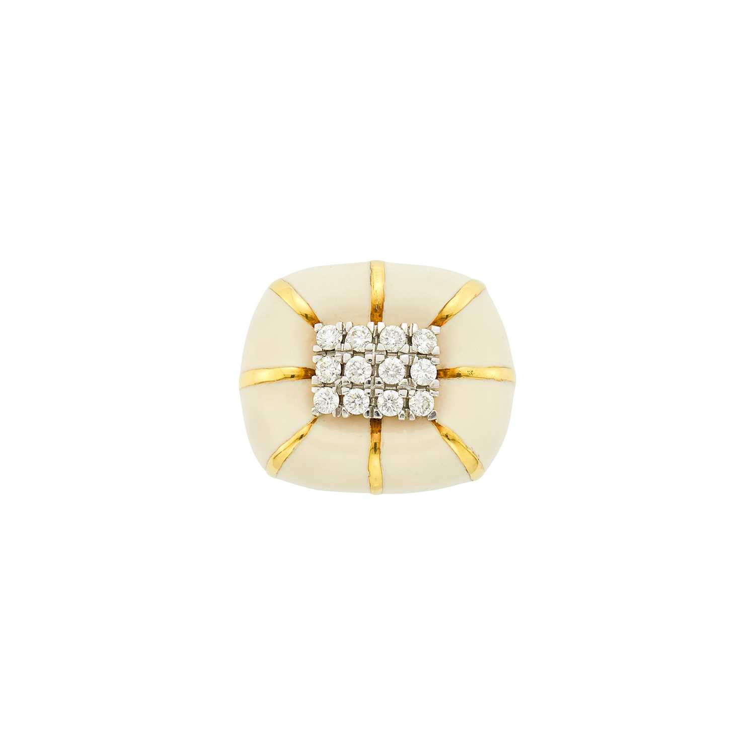 Lot 6 - David Webb Gold, Platinum, Cream Enamel and Diamond Ring
