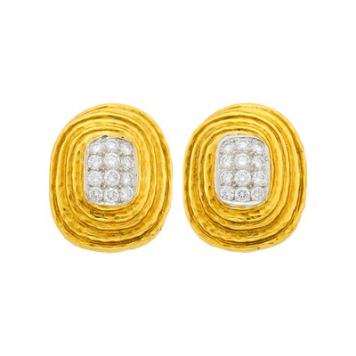 Lot 89 - Pair of Two-Color Gold and Diamond Earclips