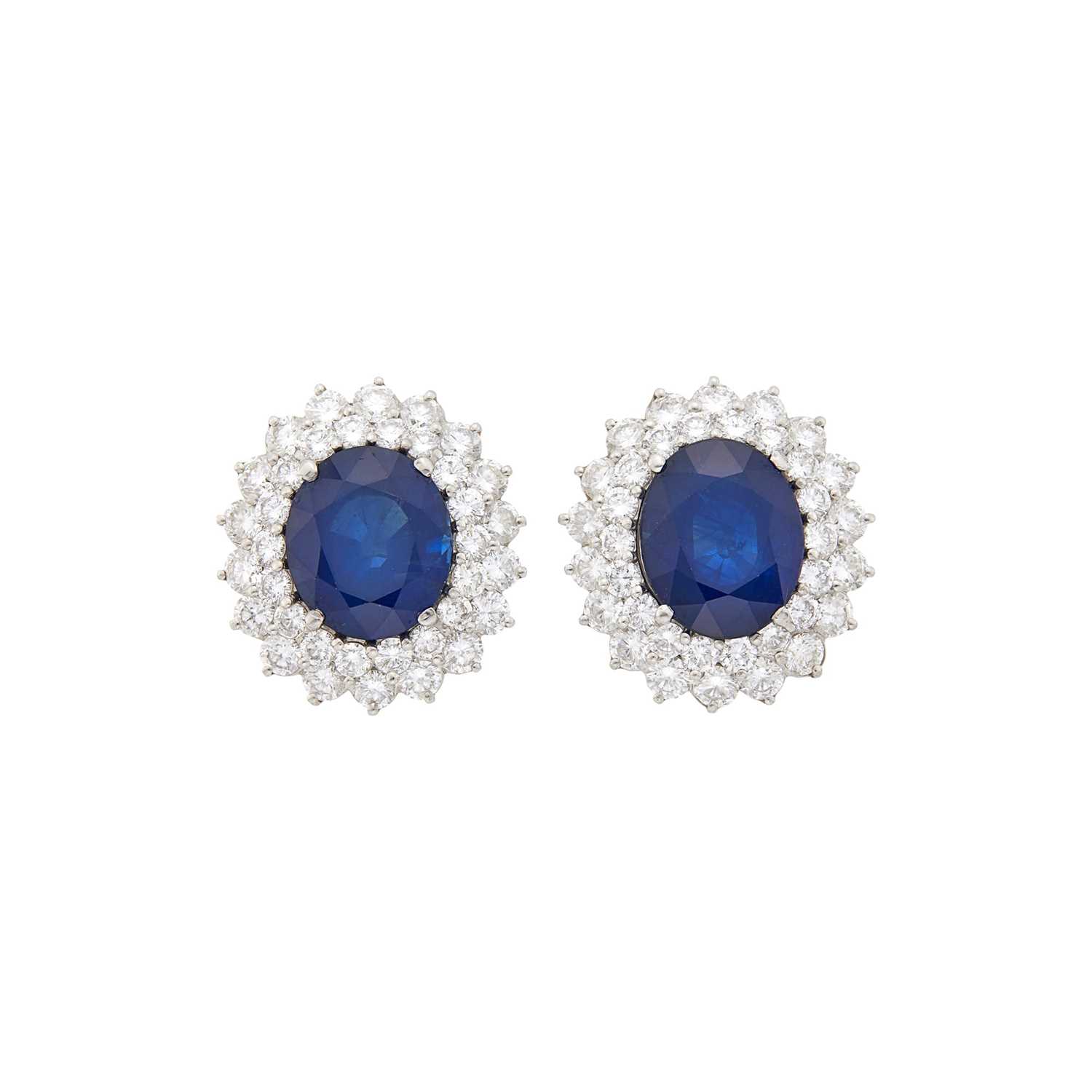 Lot 44 - Pair of Platinum, Sapphire and Diamond Earrings