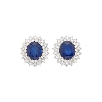 Lot 44 - Pair of Platinum, Sapphire and Diamond Earrings