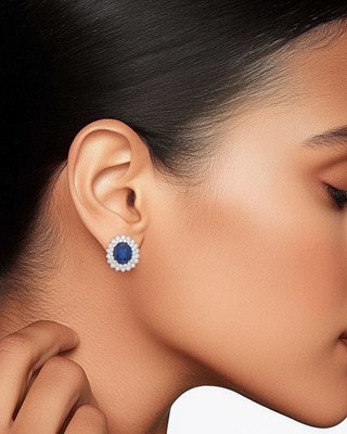 Lot 44 - Pair of Platinum, Sapphire and Diamond Earrings