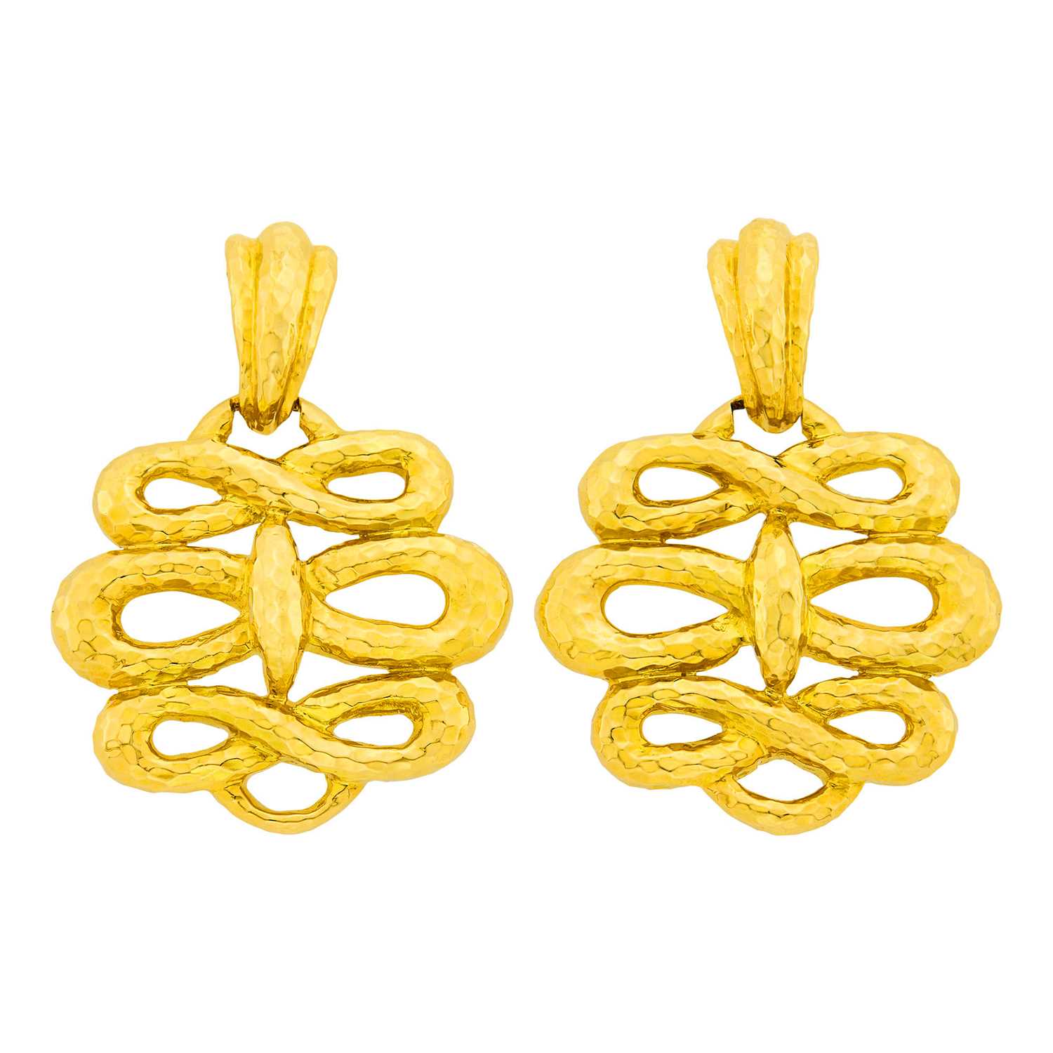 Lot 25 - David Webb Pair of Hammered Gold Pendant-Earclips
