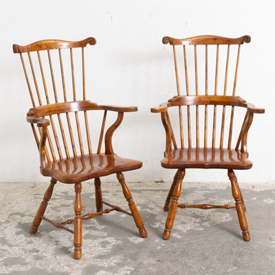 Lot 14 - Pair of Elm Windsor Armchairs
