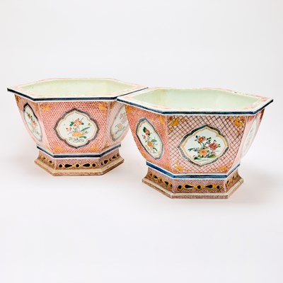 Lot 238 - A Pair of Chinese Imari Style Porcelain Jardinieres