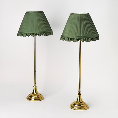 Lot 610 - Pair of English Brass Table Lamps with Green Shades