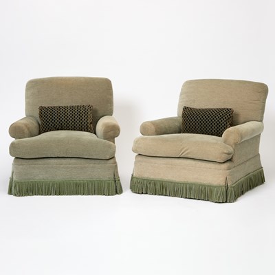 Lot 681 - Pair of Fringed Upholstered Club Chairs