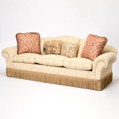 Lot 687 - Upholstered Fringed Sofa
