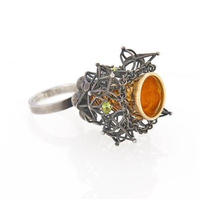 Lot 1241 - Detlef Thomas Silver, Gold and Peridot Ring