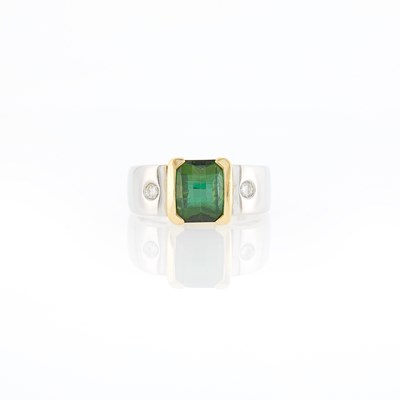 Lot 1216 - Two-Color Gold, Green Tourmaline and Diamond Ring