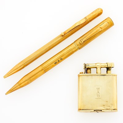 Lot 1239 - Dunhill Gold Lighter, Gold Pencil and Gold-Filled Pen
