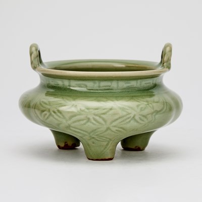 Lot 89 - A Chinese Longquan Celadon Tripod Censer