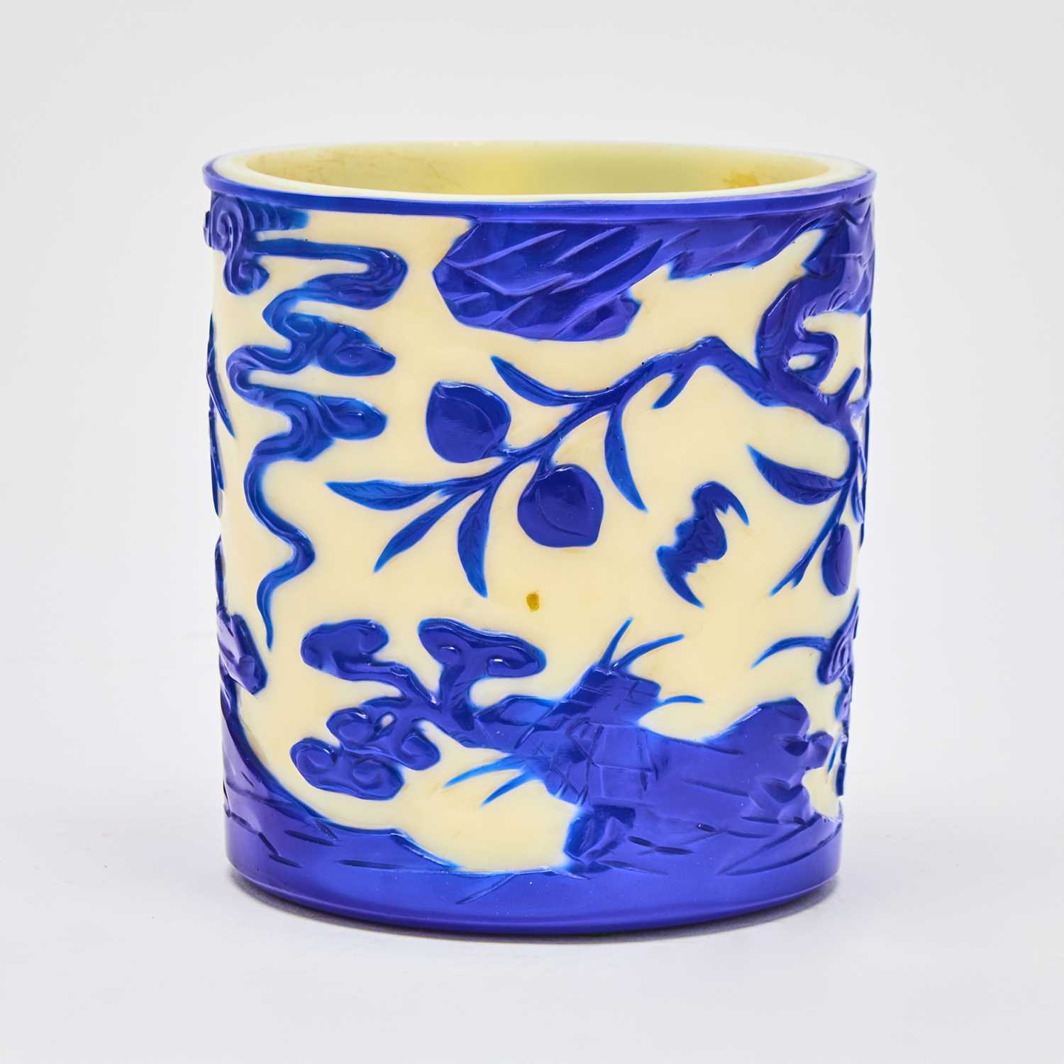 Lot 164 - A Chinese Blue Overlay White Glass Brush Pot, Bitong