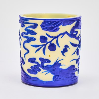 Lot 164 - A Chinese Blue Overlay White Glass Brush Pot, Bitong
