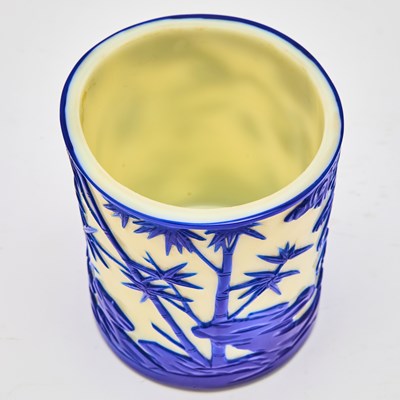 Lot 164 - A Chinese Blue Overlay White Glass Brush Pot, Bitong