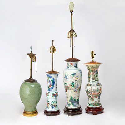 Lot 190 - Four Chinese Porcelain Vases Made as Lamps