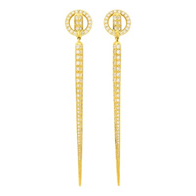 Lot 111 - Pair of Gold and Diamond Pendant-Earclips
