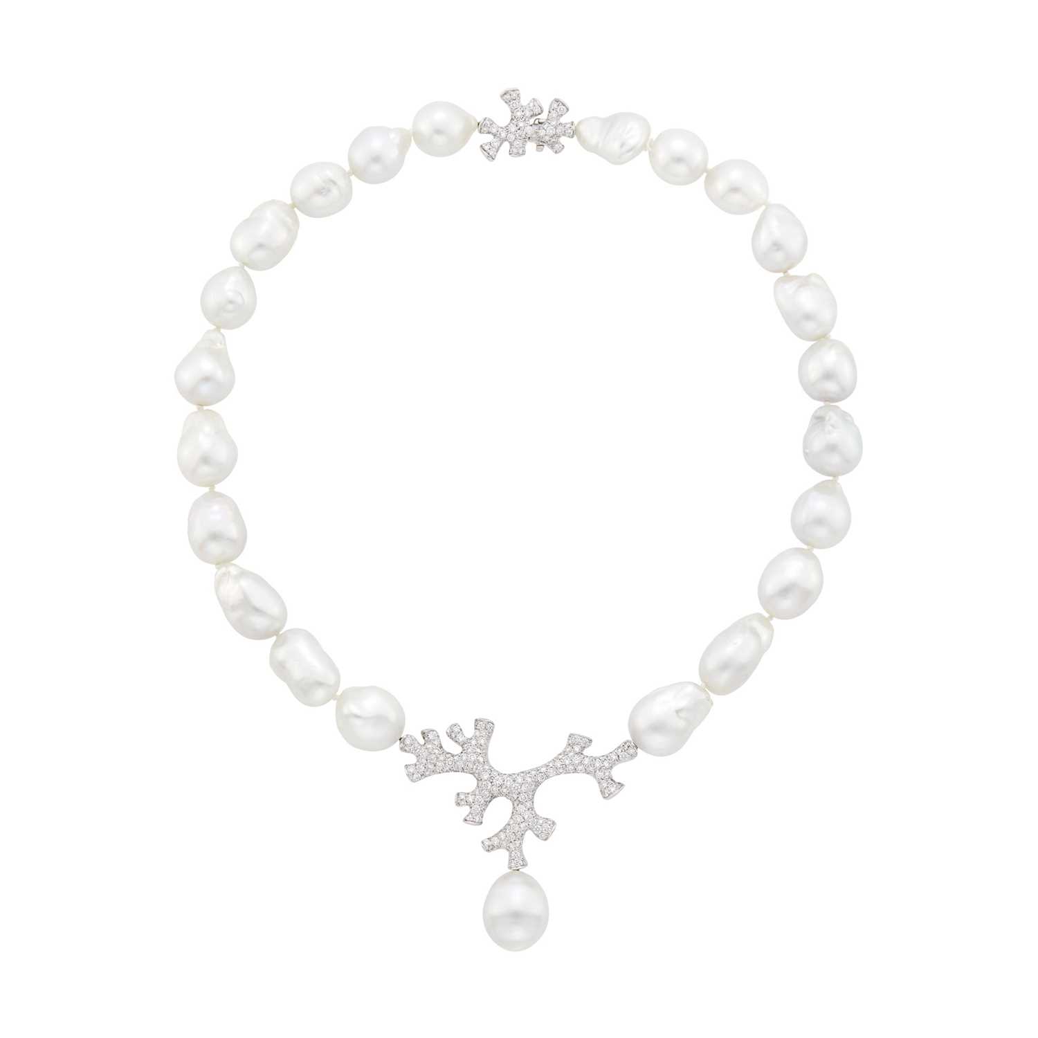 Lot 149 - Angela Cummings for Assael Baroque South Sea Cultured Pearl, Platinum and Diamond Necklace