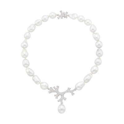 Lot 149 - Angela Cummings for Assael Baroque South Sea Cultured Pearl, Platinum and Diamond Necklace