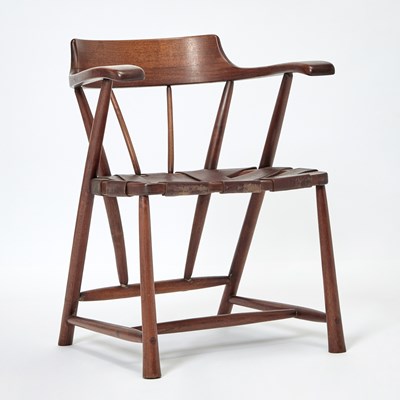 Lot Wharton Esherick Walnut and Leather Armchair