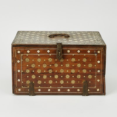 Lot 651 - Spanish Renaissance Wrought-Iron Mounted Bone Inlaid Walnut Casket