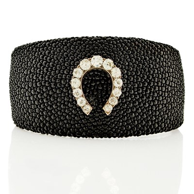 Lot 1242 - Gold, Diamond and Shagreen Cuff Bangle Bracelet