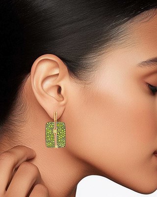 Lot 9 - Pair of Tricolor Gold, Peridot and Diamond Pendant-Earrings