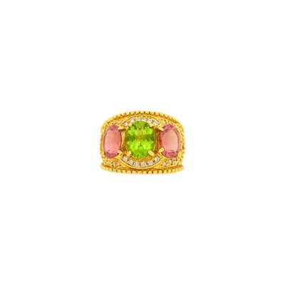 Lot 131 - Gold, Peridot, Pink Tourmaline and Diamond Ring
